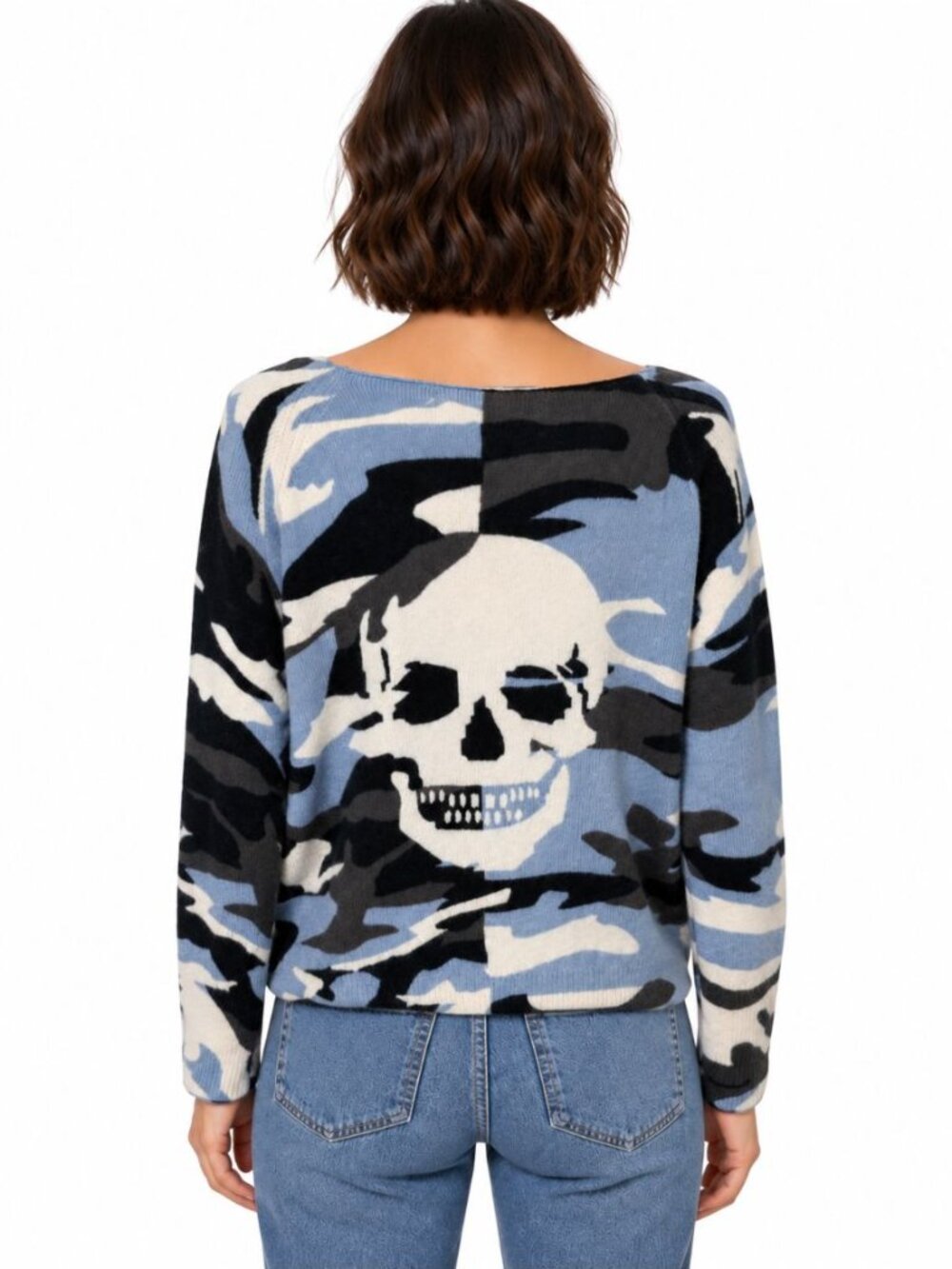 Skull Cashmere Women's Camouflage Lucy Sweater Blue Black 100% Cashmere Size XS